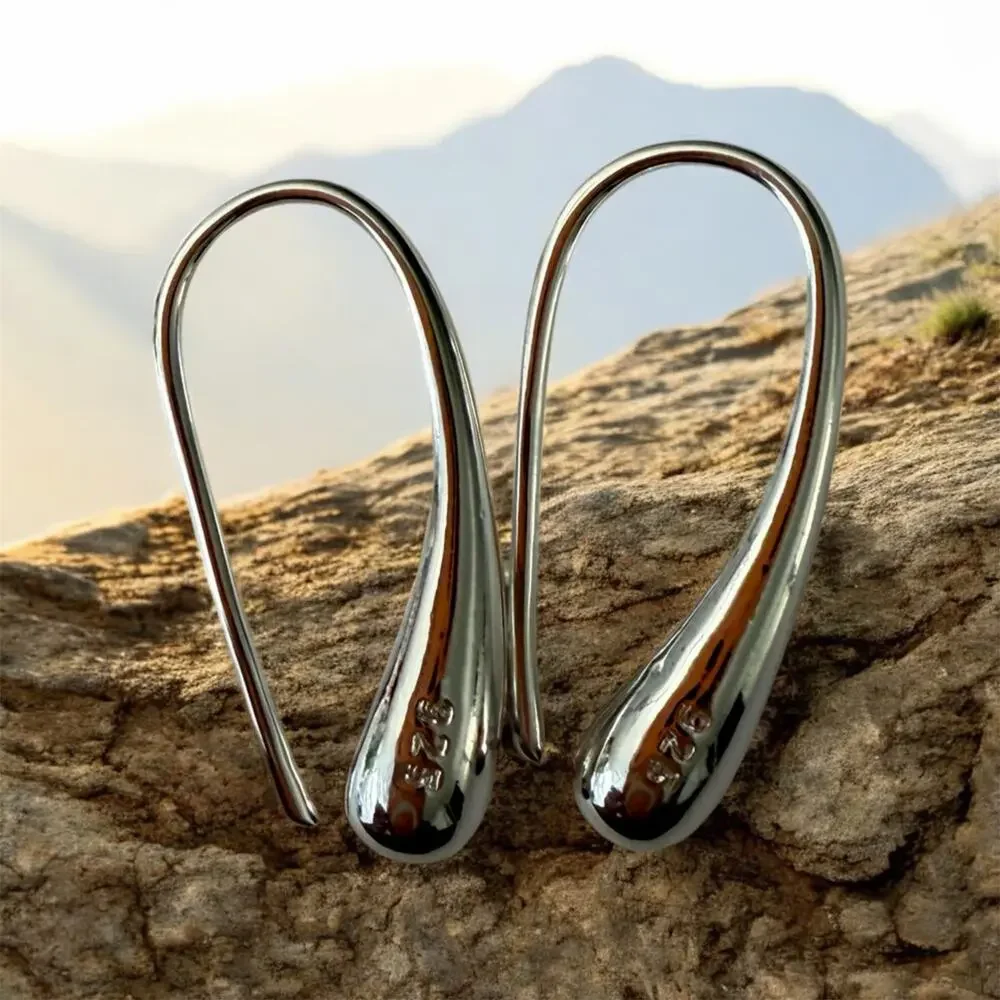 925 Stamped Sterling Silver Plated Water Droplet Earrings Hook 1inch